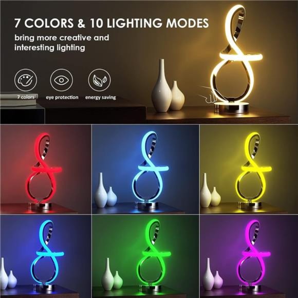 Modern Table Lamp Musical Note Design Spiral Lamp with 7 RGB LED Colors Unique - Picture 4 of 6
